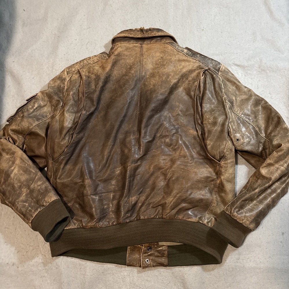 Vintage Thunderwear Leather Bomber Jacket Mens Size 44 Faded - Picture 5 of 5